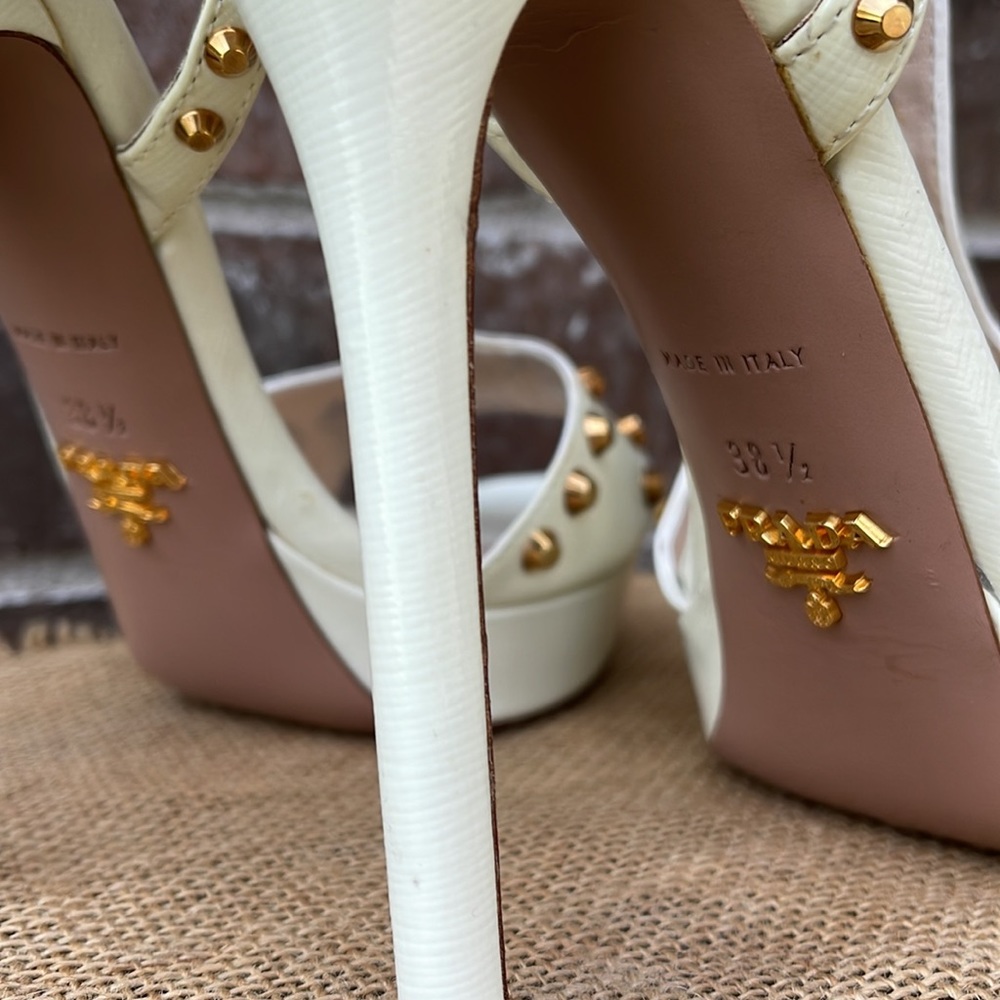 PRADA Saffiano Leather Studded Platform Sandals 38 - Picture 5 of 11